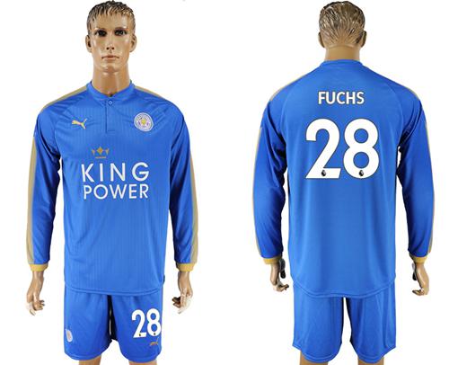 Leicester City #28 Fuchs Home Long Sleeves Soccer Club Jersey - Click Image to Close